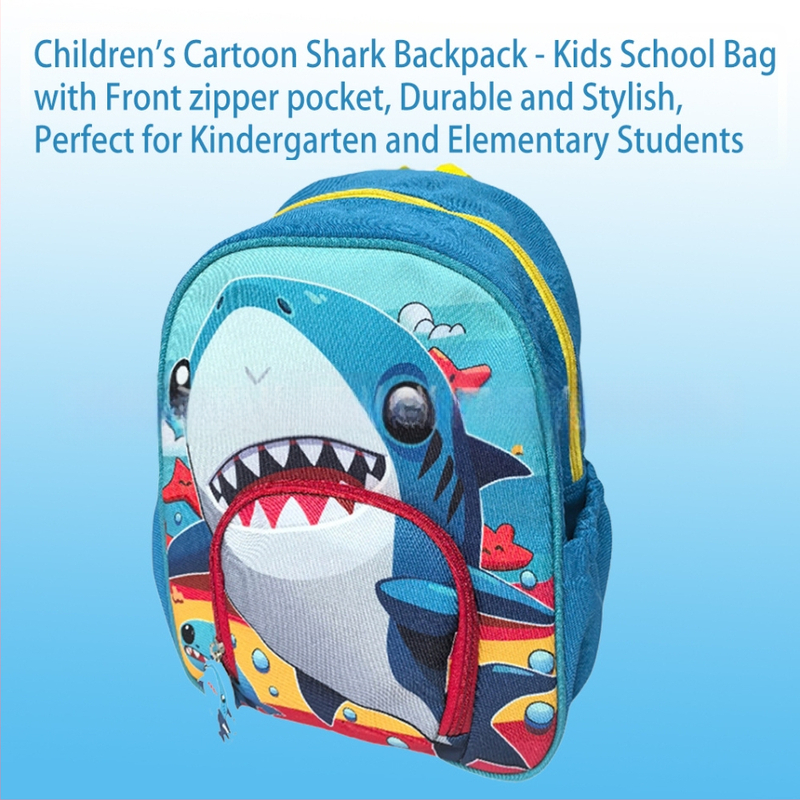 Rucsac pentru copii de grădiniță, imprimeu rechin, din stofă Oxford, respirabil și rezistent la uzură, bretele curbate