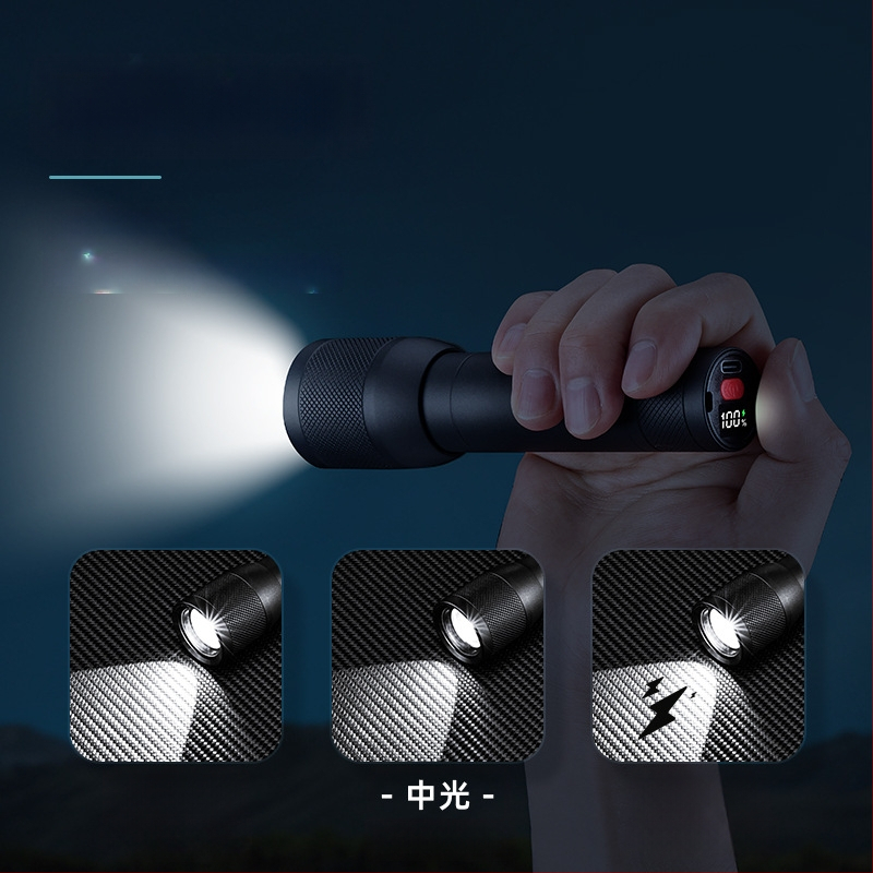 LED taskulamp reguleeritava teleskoopzoomiga, Type-C laadimine, 18650 1200mAh aku, 10W, ulatus üle 500 m