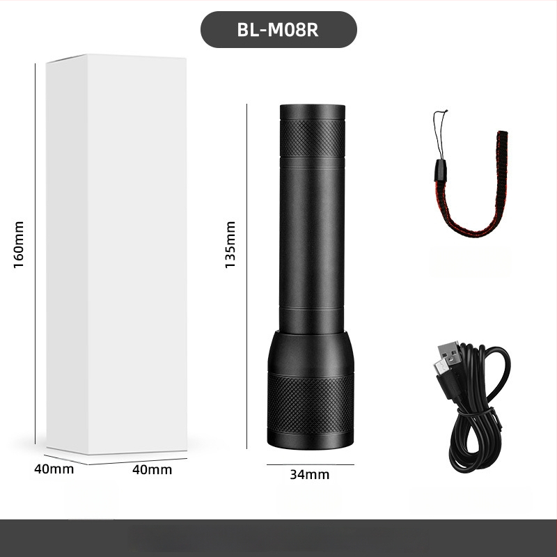 LED taskulamp reguleeritava teleskoopzoomiga, Type-C laadimine, 18650 1200mAh aku, 10W, ulatus üle 500 m