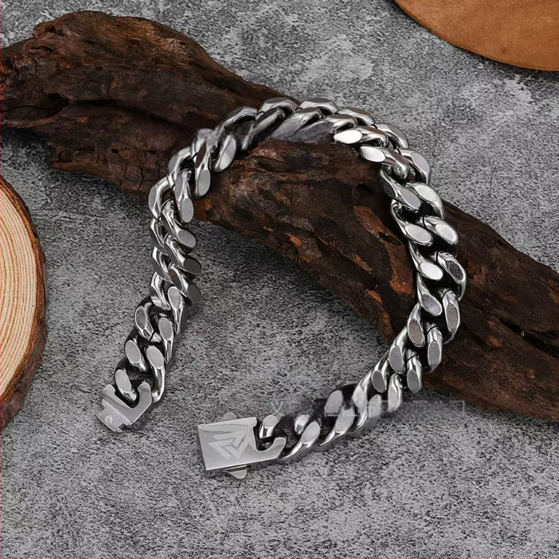 Roostevabast terasest kubaani kettkäevõru, unisex, geomeetriline kuju, elektroplaaditud, graveeritav logo