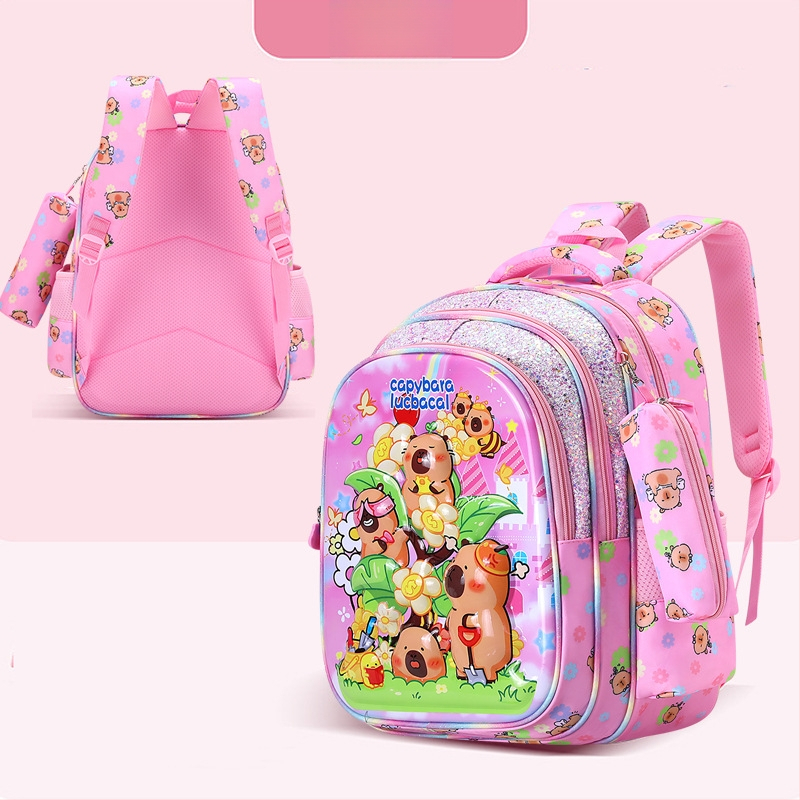 Laste kooli seljakott capybara mustriga, unisex, nailon, ülilihtne, õla rihmadel õhu-padi