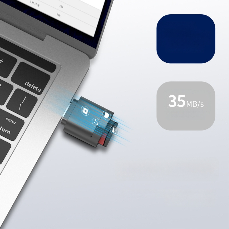 USB-C OTG TF mälukaardi lugeja mobiiltelefonide ja tahvelarvutite jaoks — USB 2.0, Type-C, TF tugi, väline paigaldus