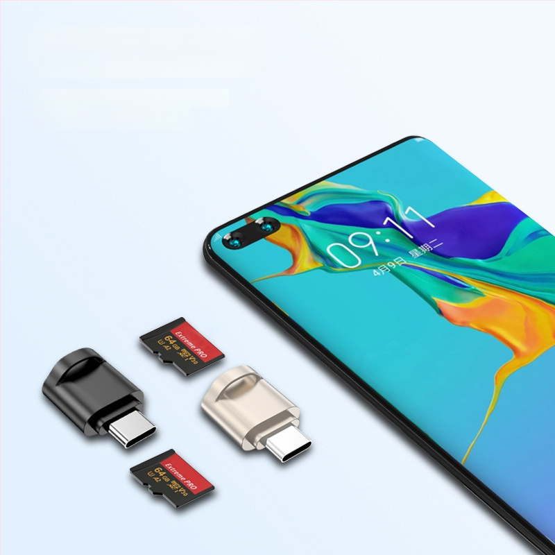 USB-C OTG TF mälukaardi lugeja mobiiltelefonide ja tahvelarvutite jaoks — USB 2.0, Type-C, TF tugi, väline paigaldus