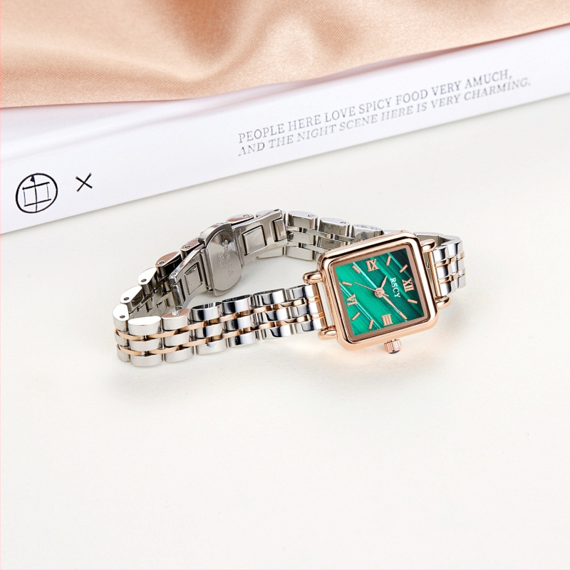 Naiste ruudukujuline käekell - Kvartsliikumine, 24-tunnine indikaator, terasest rihm, segukorpus, veekindlus 10 m