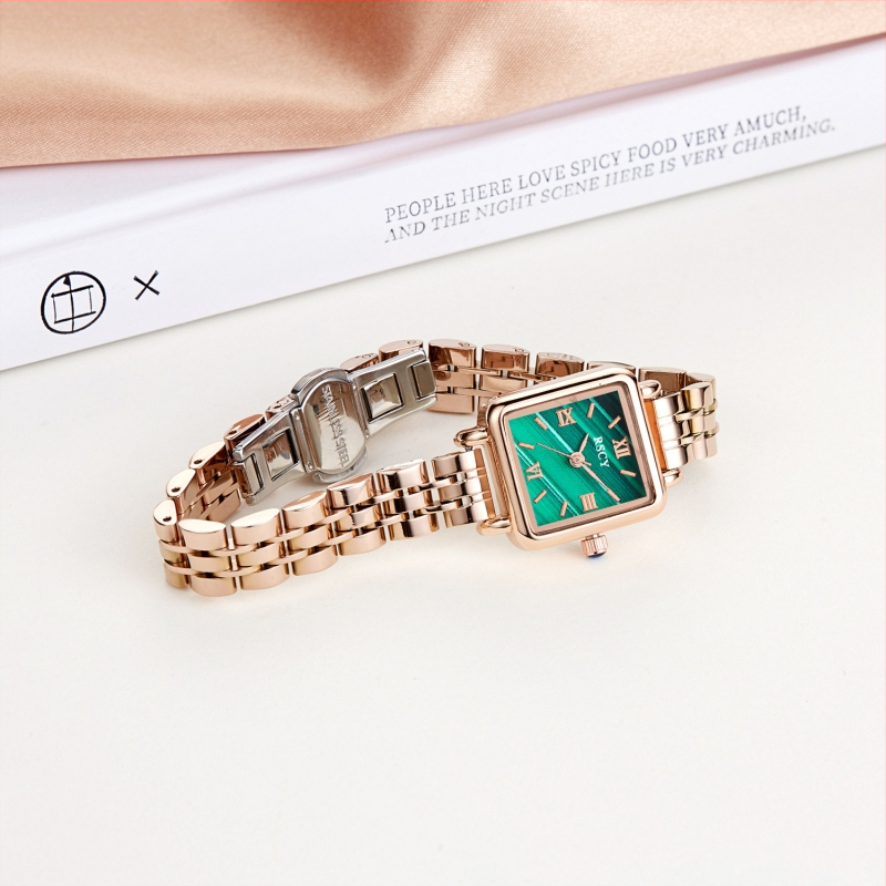 Naiste ruudukujuline käekell - Kvartsliikumine, 24-tunnine indikaator, terasest rihm, segukorpus, veekindlus 10 m