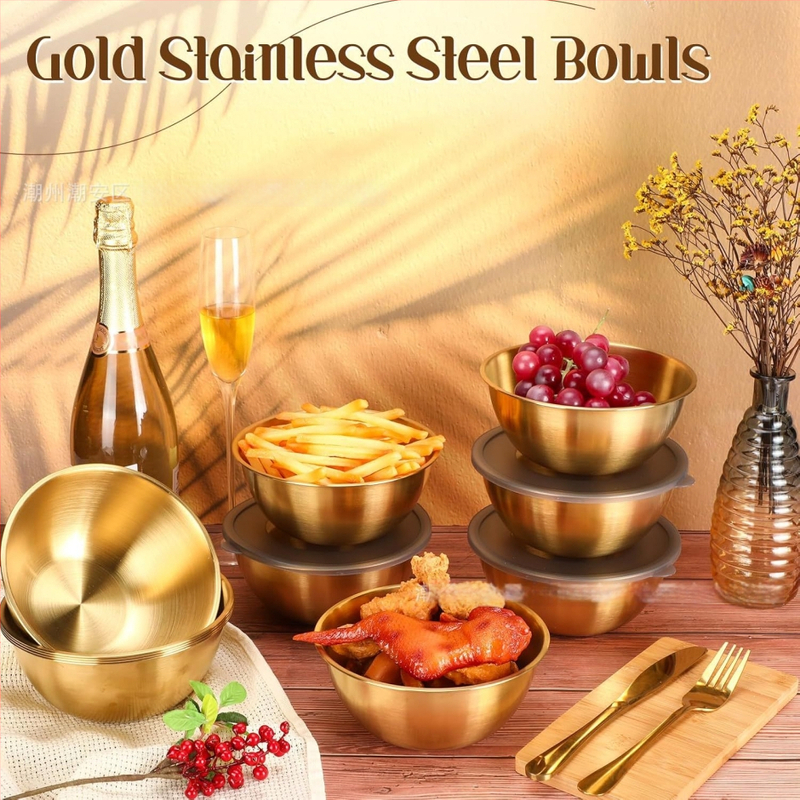 6-osaline roostevabast terasest köögikausside komplekt – munade vahustamiseks, salatile, köögiviljadele, supile, värskuse hoidmiseks, mitmekülgne segamiskauss