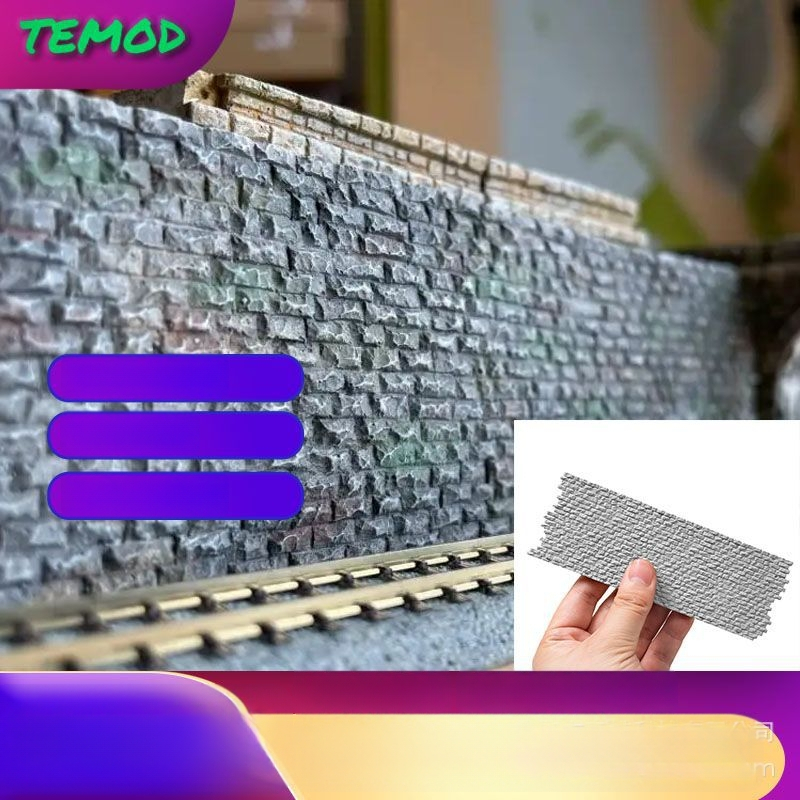 Kipsist mikroskaala arhitektuuriline mudel: Realistlik raudtee kalde sein tellise ja kivi detailidega, mudel K-5*15CM, statiline, DIY-sõbralik ja kohandatav