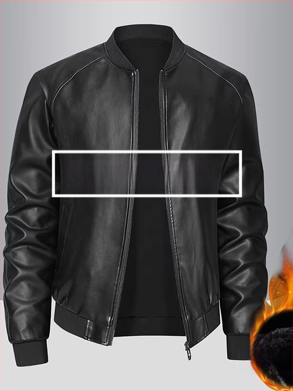 Meeste PU nahast jak, stand-up krae, tõmblukk, vaba lõige, küljetaskud