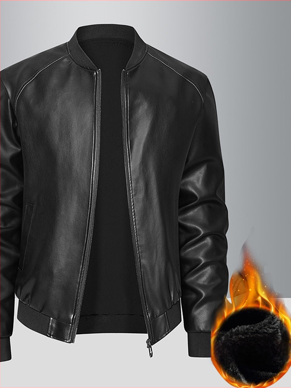 Meeste PU nahast jak, stand-up krae, tõmblukk, vaba lõige, küljetaskud