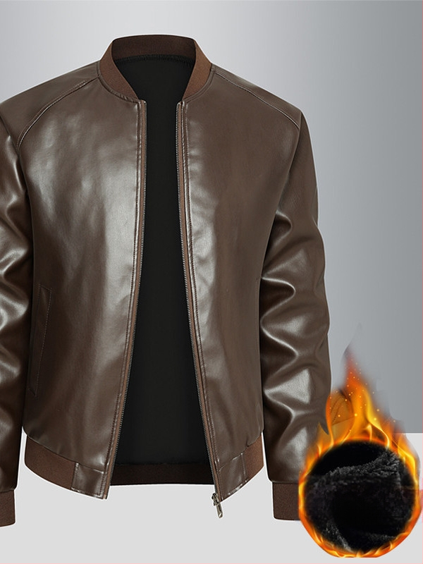 Meeste PU nahast jak, stand-up krae, tõmblukk, vaba lõige, küljetaskud