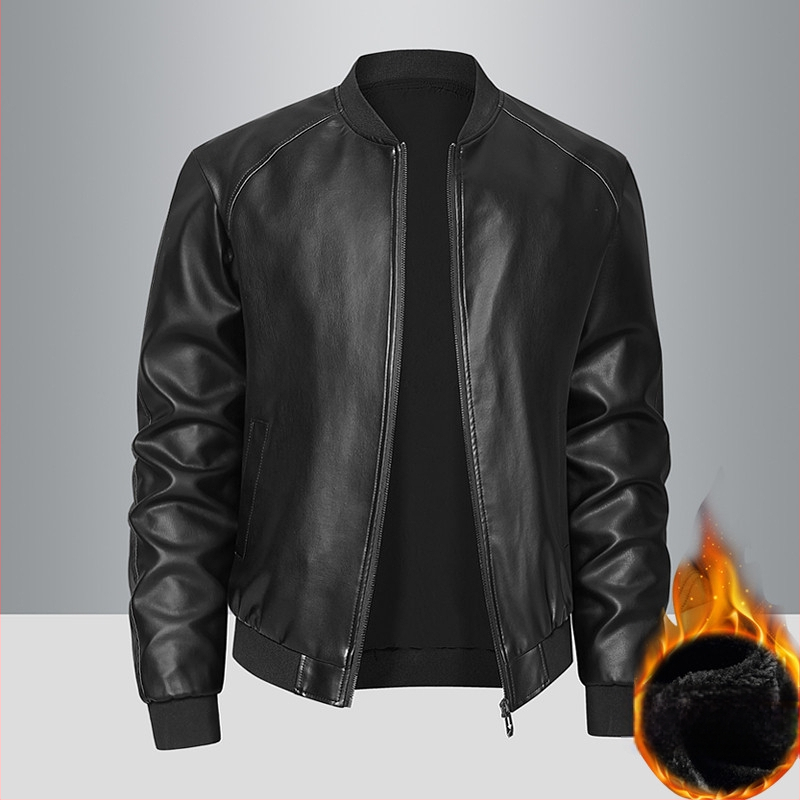 Meeste PU nahast jak, stand-up krae, tõmblukk, vaba lõige, küljetaskud