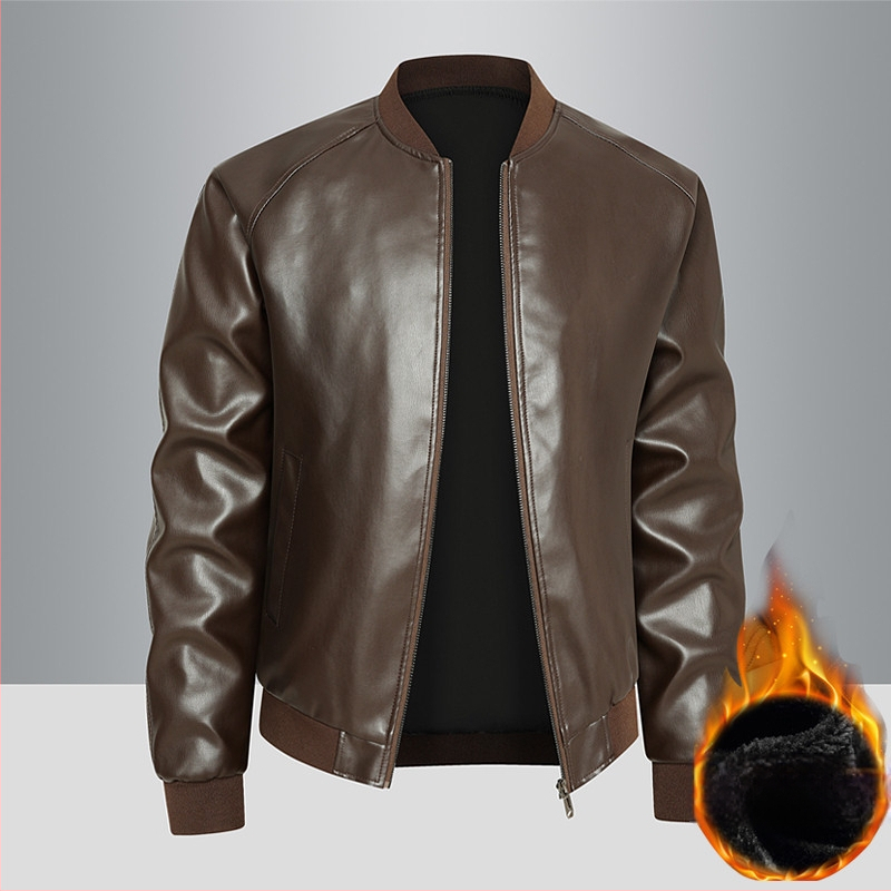 Meeste PU nahast jak, stand-up krae, tõmblukk, vaba lõige, küljetaskud