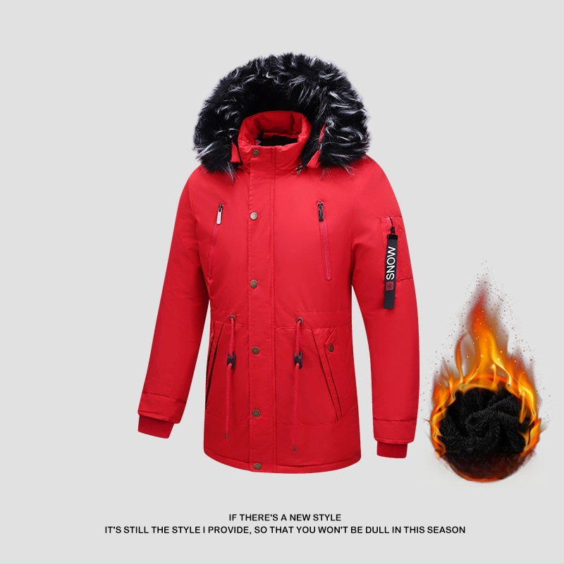 Meeste kapuutsiga jope, puuvillase täidisega, keskmise pikkusega, vööri versioon, vooder linast