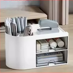 Laua pliiatsihoidja karp koos tõmmatava osaga – kontori organiseerija, 18 L maht, puidust muster, jaapani stiil, plastik, käepide