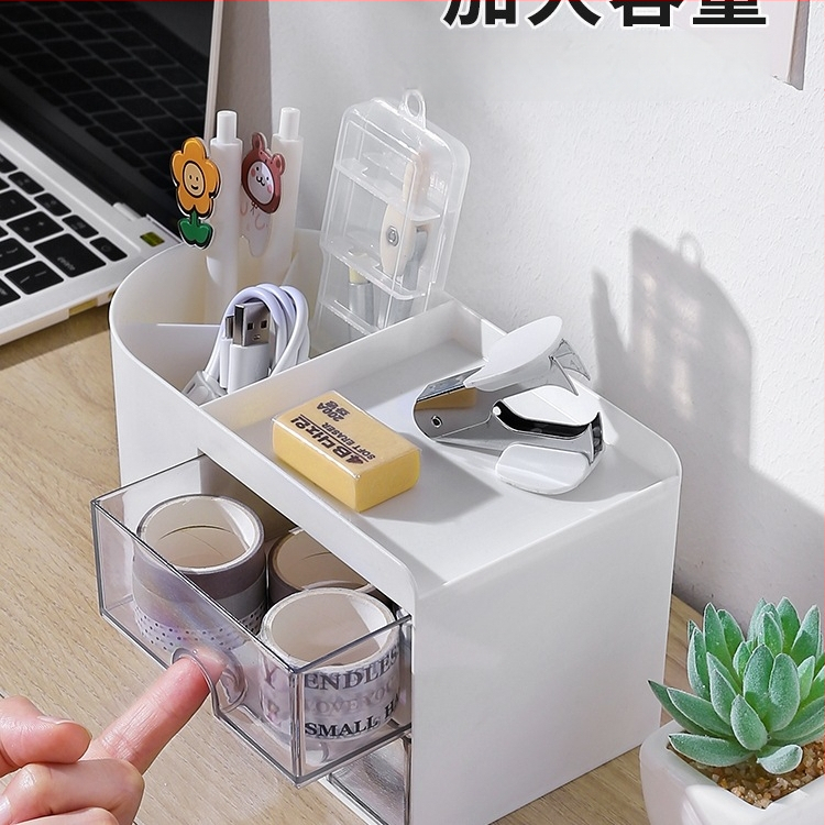 Laua pliiatsihoidja karp koos tõmmatava osaga – kontori organiseerija, 18 L maht, puidust muster, jaapani stiil, plastik, käepide