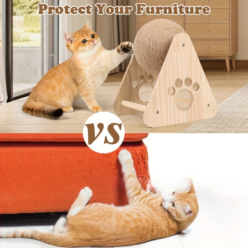 Kõvapuust kassakraapimispall sisalköiega ümbermähitud — kulumise ja kriimustuste vastupidav, ilma kiududeta, kaitseb mööblit