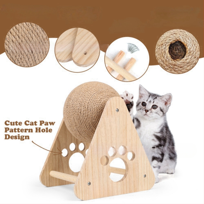 Kõvapuust kassakraapimispall sisalköiega ümbermähitud — kulumise ja kriimustuste vastupidav, ilma kiududeta, kaitseb mööblit