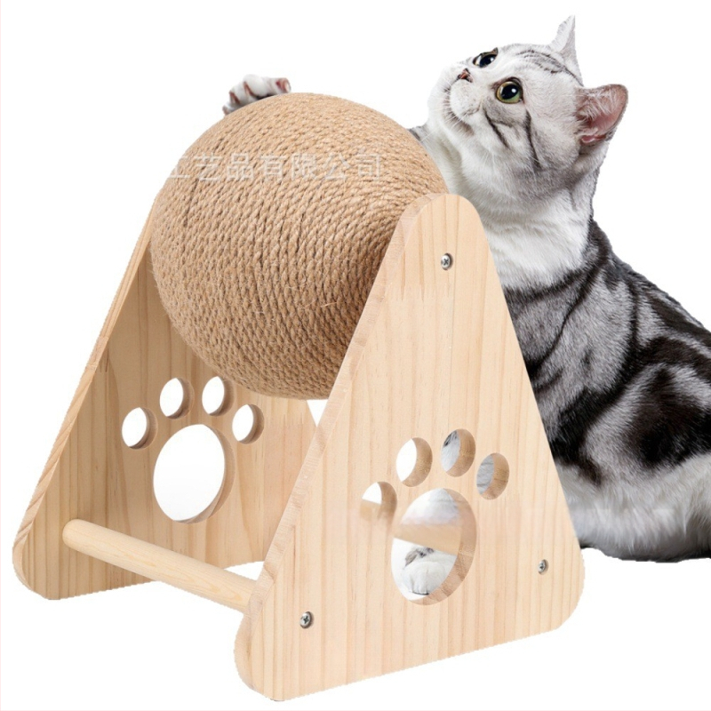 Kõvapuust kassakraapimispall sisalköiega ümbermähitud — kulumise ja kriimustuste vastupidav, ilma kiududeta, kaitseb mööblit