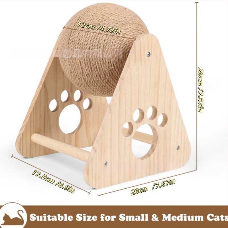 Kõvapuust kassakraapimispall sisalköiega ümbermähitud — kulumise ja kriimustuste vastupidav, ilma kiududeta, kaitseb mööblit