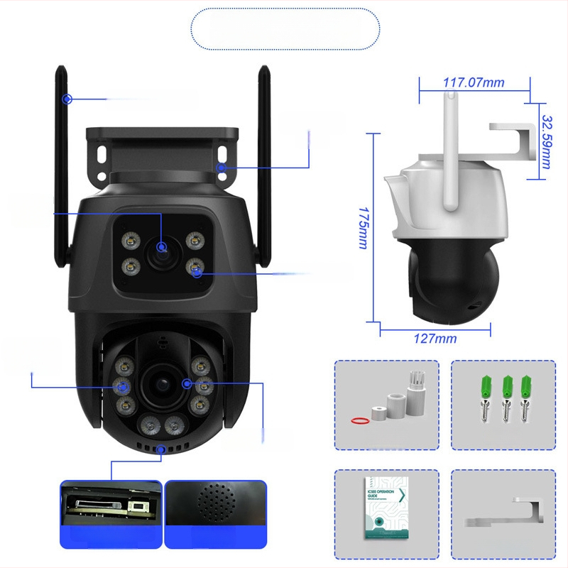 Kahe objektiiviga WiFi PTZ valvamiskaamera öise nägemisega, 6MP, sise- ja välistingimustes kasutamiseks