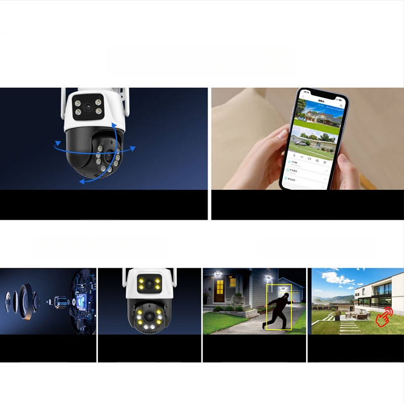 ICSEE Juhtmevaba öövaatluskamera kahekordse objektiiviga, 360° vaade, 1080TVL, 2,4 mm objektiiv