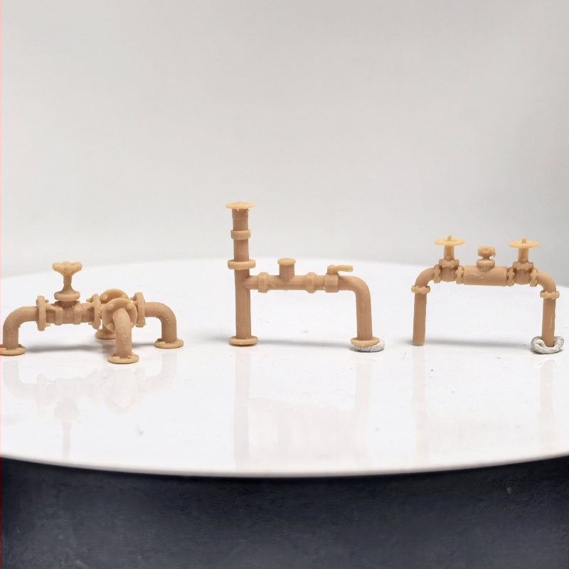 Skaleeritud auto mudeli aksessuaarid: torujuhtme ventiil, tööstuslik terasest veetorustik ja tuletõrjemudel