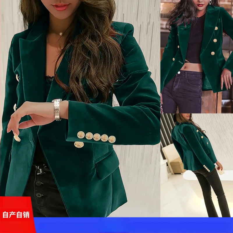 Slim-fit bleiser nööpidega detailidega, patchwork tikanditega, elegantne stiil, kostüümkrae – polüester 95%+, Talv 2025