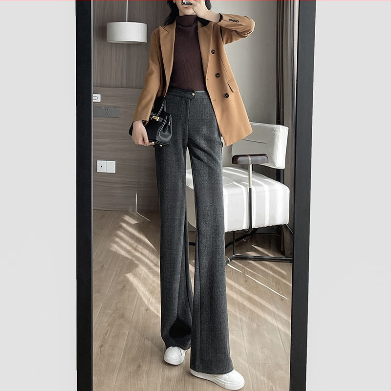 Naiste villased Microflare püksid, herringbone muster, kõrge vöökoht, pikad