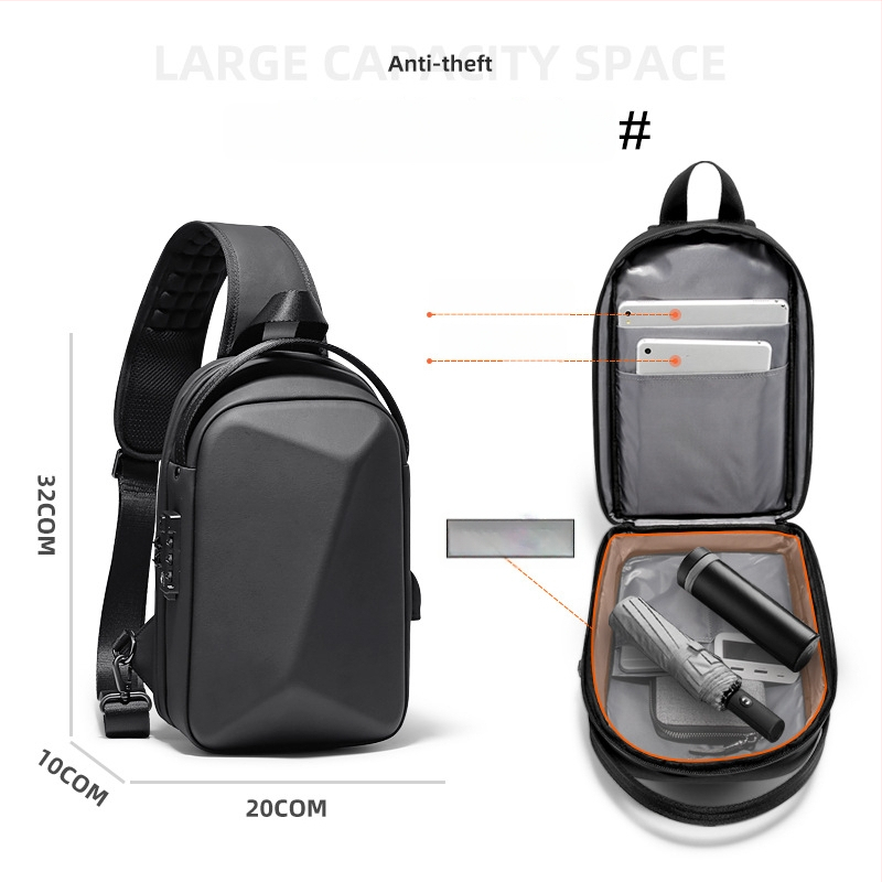 Meeste rinna kott, Oxford kangas, anti-theft lukustusega, sisemised taskud: lukuga tasku, telefoni tasku, ID-kaardi tasku, sülearvuti tasku, mudel F-5107