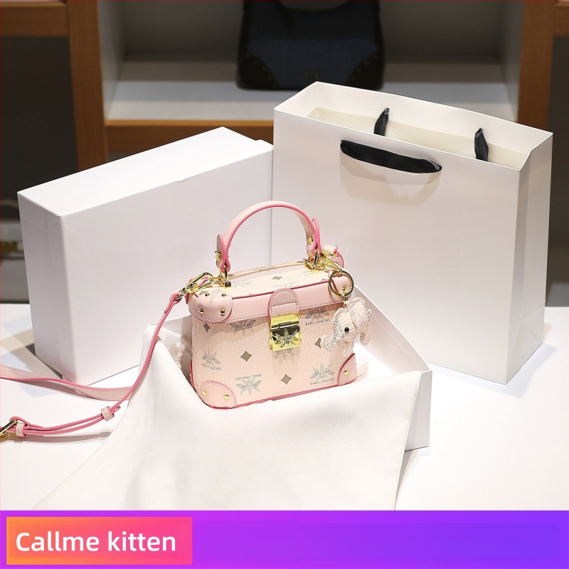 PU kunstnahast kasti kott, ruudukujuline crossbody, lukustusega, polüestri vooder, sisemine zip-kott