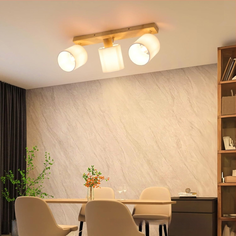 LED laevalgustus E14 baasi, puidust korpus ja klaasivarjuga, pööratav ja kokkupandav, sobib elutoa ja söögitoa jaoks, valgustusalad 5–10 m², pinge ≤36V