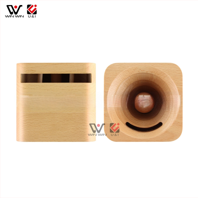 Ruutjooneline puidust telefoni kõlar ja lauaalus, bambuspuust, WIN WIN kaubamärk, kaasaegne minimalistlik stiil