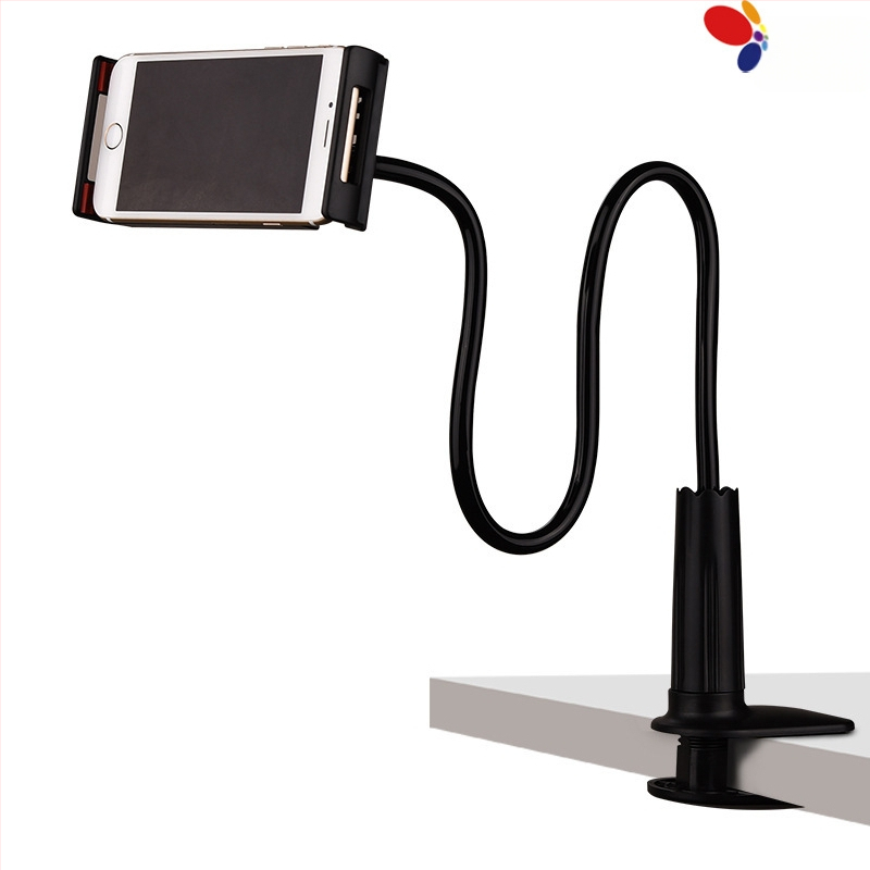 Tahvelarvuti ja telefonihoidik pöörleva toruga — kinnitatav mööbli serva (öölaud/büroo), tsinkide sulam