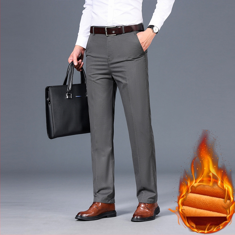 Meeste puuvillased fliisvoodriga püksid, sirge lõige, keskmine vöökoht, tõmblukuga sulgemine, äri-igapäevane stiil