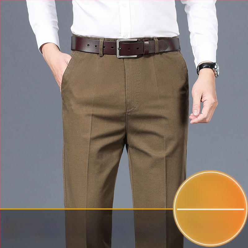 Meeste puuvillased fliisvoodriga püksid, sirge lõige, keskmine vöökoht, tõmblukuga sulgemine, äri-igapäevane stiil