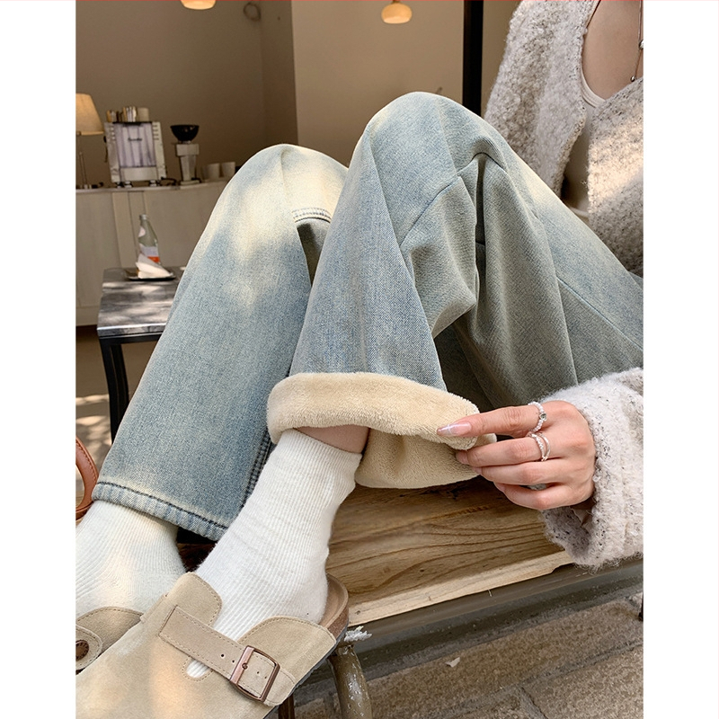 Laia jooned džinsid, puuvillase vooderdusega, kõrge vöökoht, paks kangas, kerge venitus