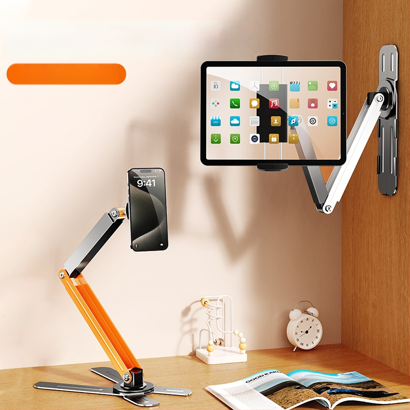 Seinakinnitusega telefonihoidik 360° pöörlemisega, puurimata, süsinikteras + ABS, universaalne stiil