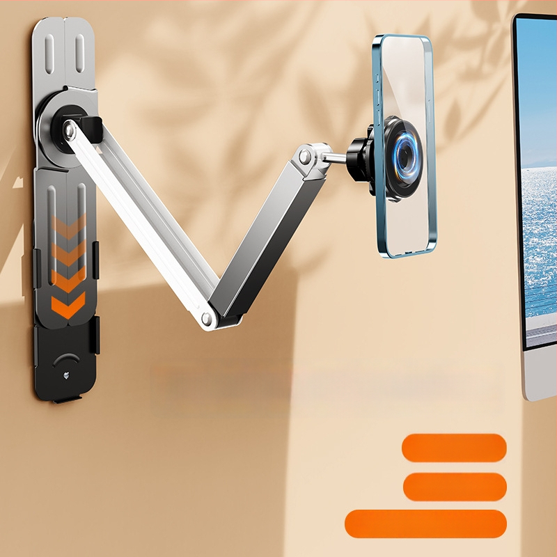 Seinakinnitusega telefonihoidik 360° pöörlemisega, puurimata, süsinikteras + ABS, universaalne stiil