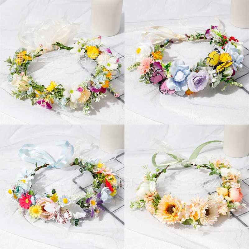 Boheemiline lillede pärg peale, käsitsi kootud materjal, elegantne unisex pulmatarvik, kevad 2025