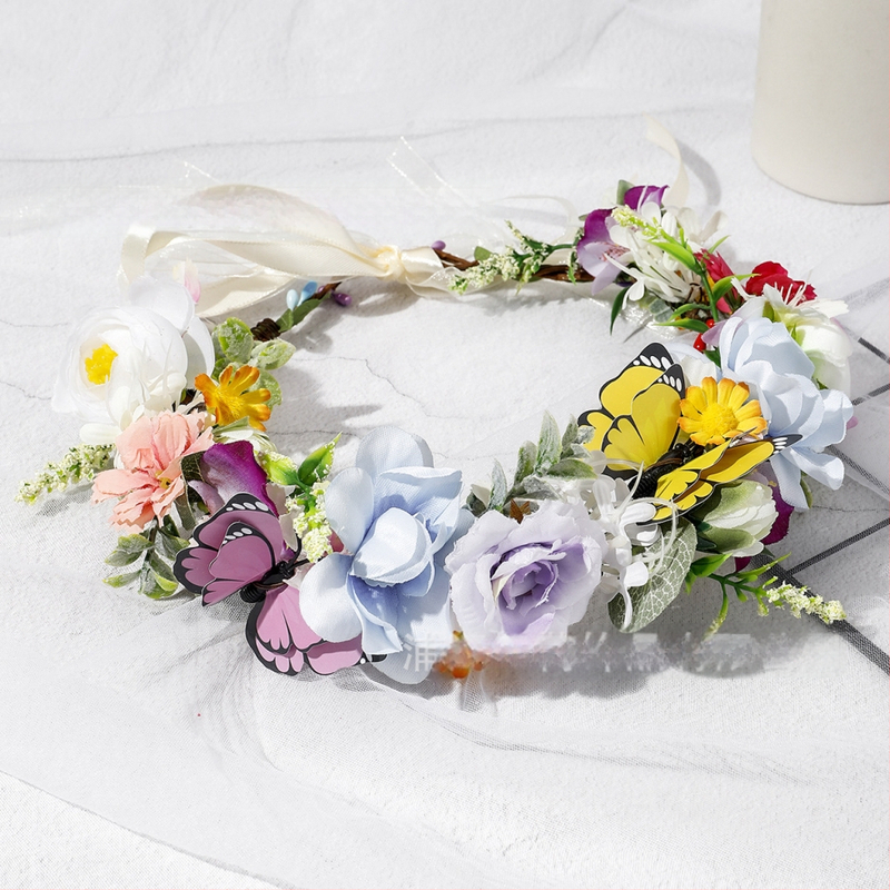 Boheemiline lillede pärg peale, käsitsi kootud materjal, elegantne unisex pulmatarvik, kevad 2025