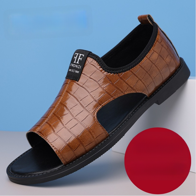 Pánske sandále – vrchný materiál mikrovláknová koža, podrážka z gumy, zapínanie slip-on, tvar prstov okrúhly, vodotesné