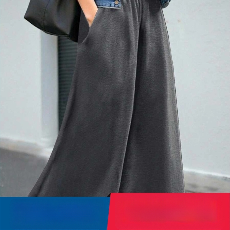 Naiste laia lõikega pikkad püksid, kõrge vöökoht, polüester-spandexi segu, igapäevane elegantne stiil tööks