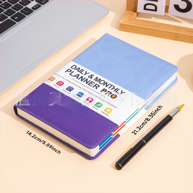 Denník na denný plán s imitáciou kože, šitá väzba, Daolin papier, 80G, 100–200 strán