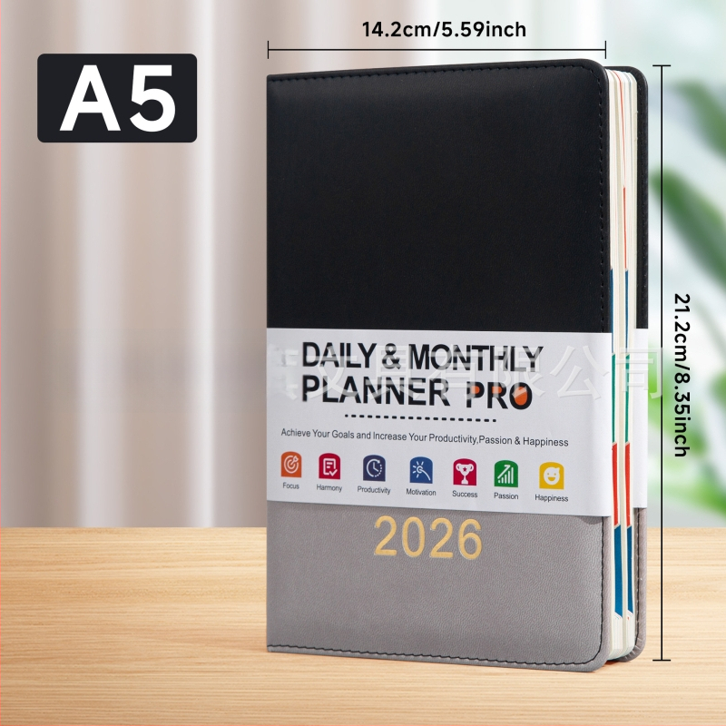 Denník na denný plán s imitáciou kože, šitá väzba, Daolin papier, 80G, 100–200 strán