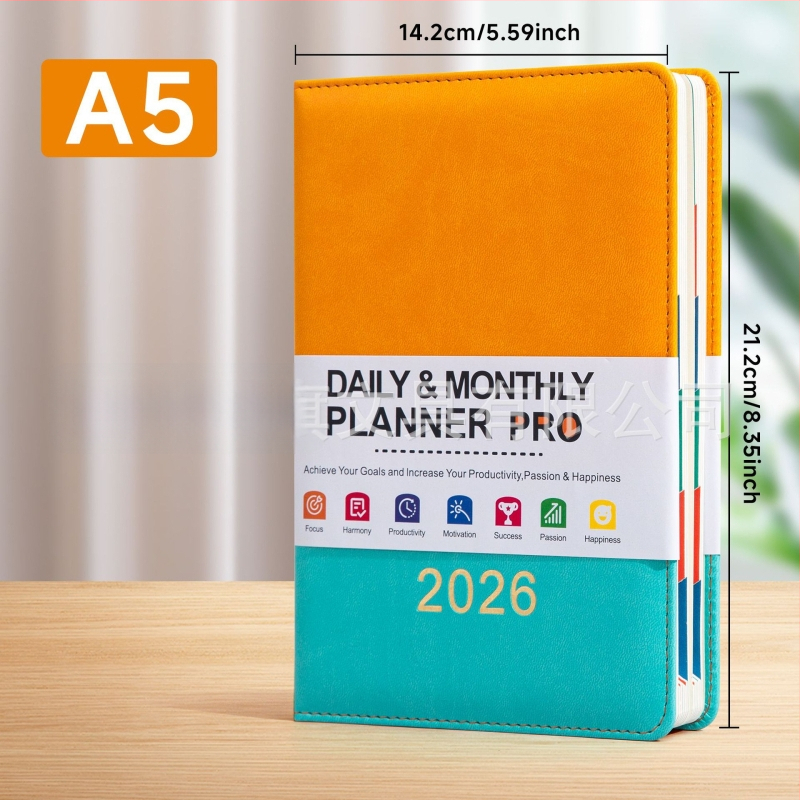 Denník na denný plán s imitáciou kože, šitá väzba, Daolin papier, 80G, 100–200 strán