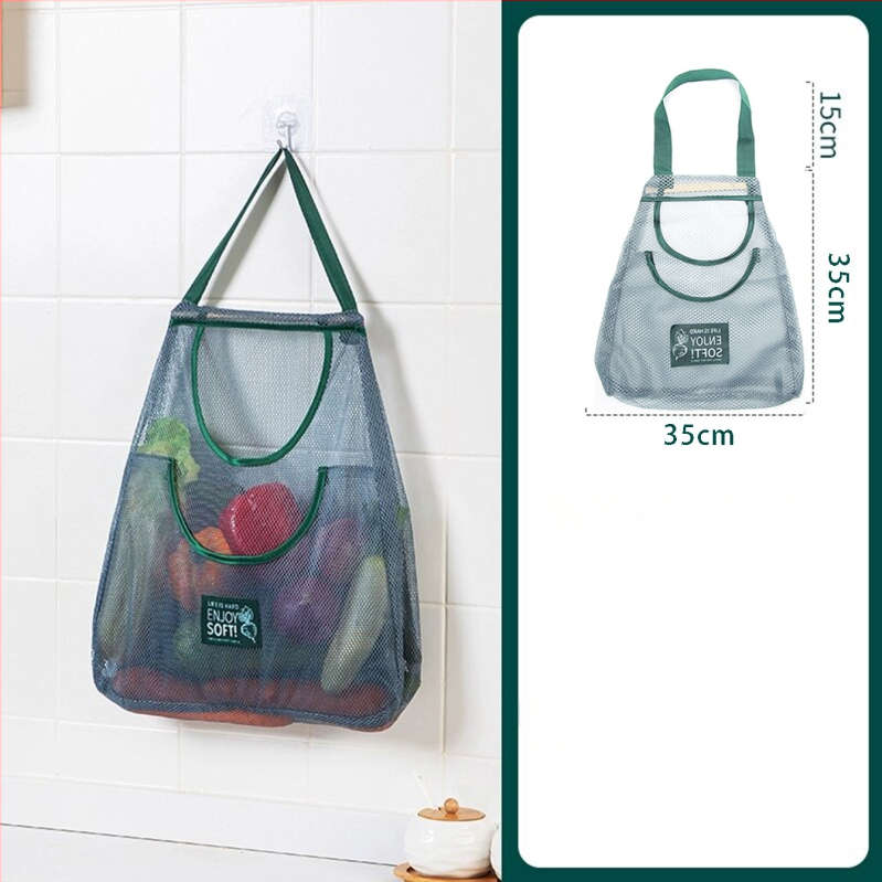 Kuchynská zavesná taška na ovocie a zeleninu s úložným priestorom na cesnak a zázvor, dýchajúca sieťovina z polyesteru, na stenu
