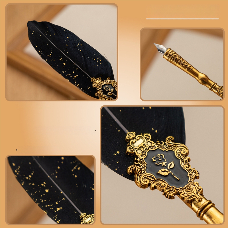 SP394 Európsky štýl Dip pero set, kovové telo, nib z nehrdzavejúcej ocele, systém napĺňania potápajúcej sa do vody, darčeková krabička