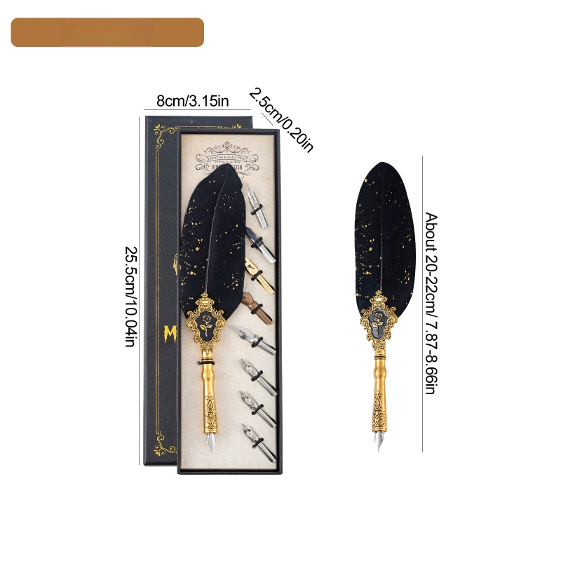 SP394 Európsky štýl Dip pero set, kovové telo, nib z nehrdzavejúcej ocele, systém napĺňania potápajúcej sa do vody, darčeková krabička