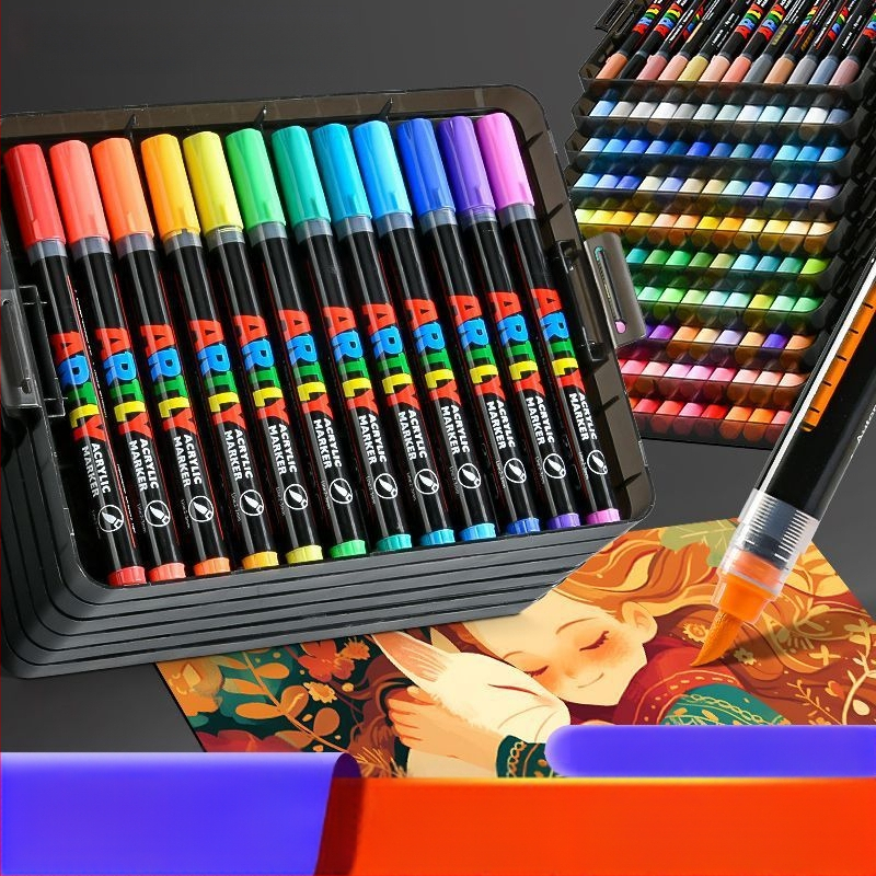 Touchcolor Tekutý akrylový marker s mäkkým hrotom – viacfarebný akvarelový marker pre študentov a deti (Model Z3, Čierna krabička, Špičky možnosti: 24/36/48/72/120)