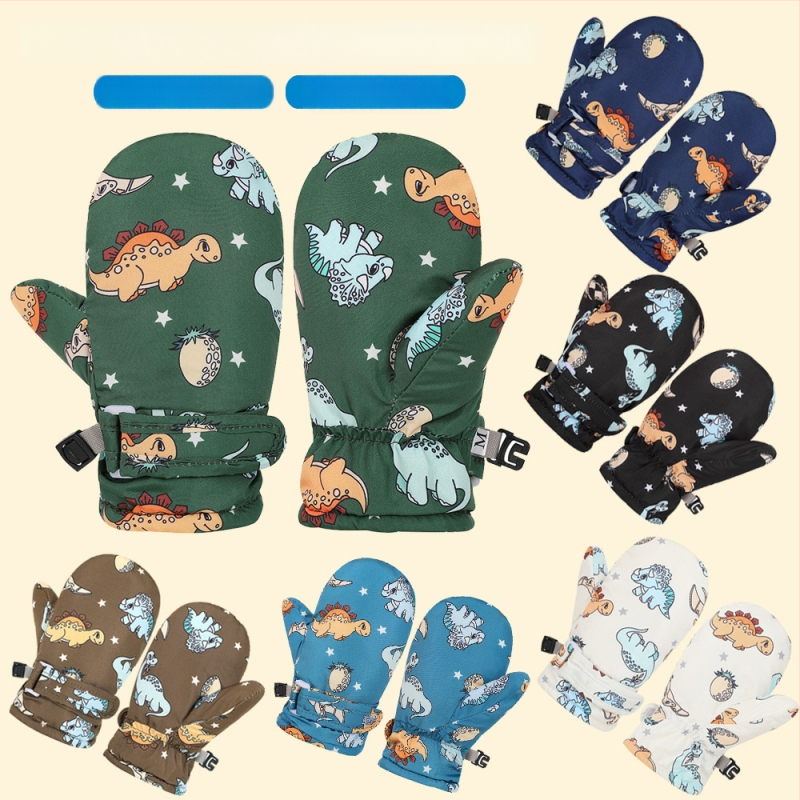 Detské lyžiarske rukavice s fleecovou podšívkou, nepremokavé, teplé, palčáky štýl, pre vek 6 mesiacov–10 rokov (fleece podšívka; nepremokavosť; teplo; vek 6m-10r; karikatúrny vzor)